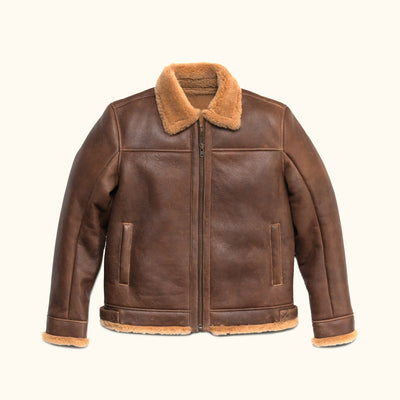 Grizzly Brown Jacket - Mens Full Grain Bomber Shearling