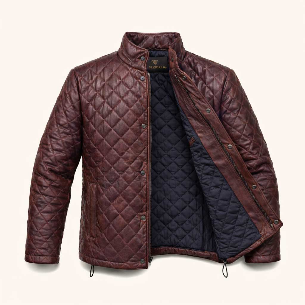 Brown Leather Quilted Jacket - Leather Luxury