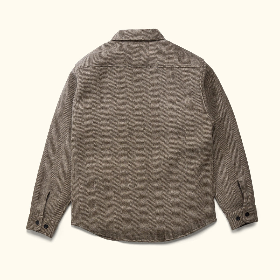 Back view of the Riverton Shirt Jac Charcoal Shadow Gray showing yoke and rugged wool-poly blend fabric