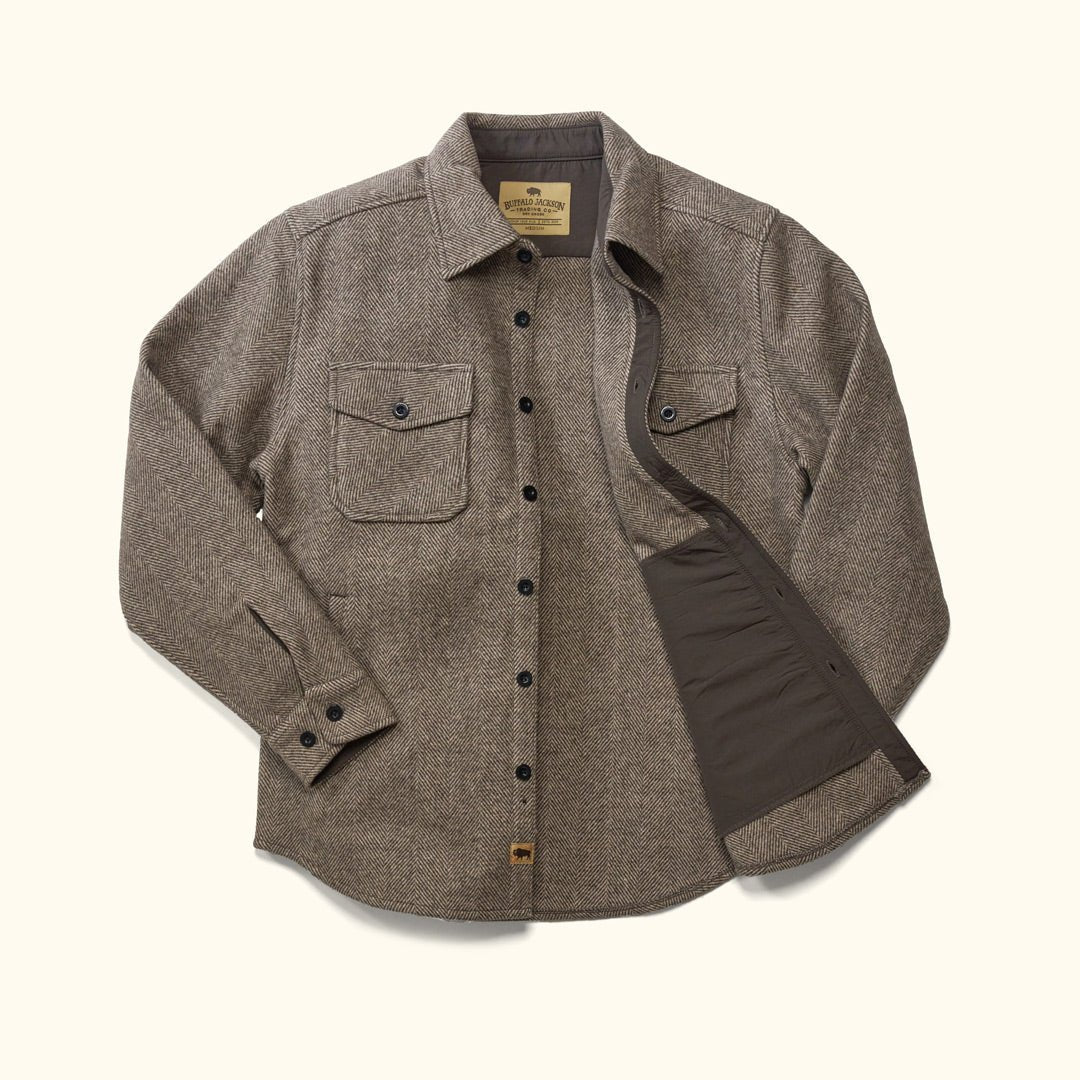 Interior hem and trim detail of Riverton Wool Shirt Jac Charcoal Shadow Gray – subtle interior nylon reinforcement