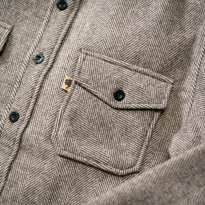 Texture close-up of brushed wool-poly fabric on Riverton Shirt Jac Charcoal Shadow Gray showing soft nap and durability