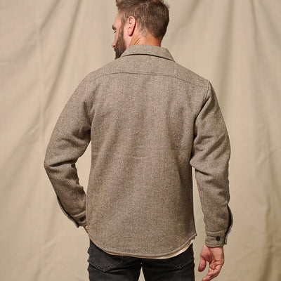 Back view of the Riverton Shirt Jac Charcoal Shadow Gray showing yoke and rugged wool-poly blend fabric