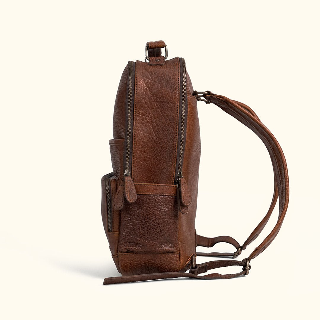 Open Compartments in Commuter Backpack - All Leather with Buffalo Grain
