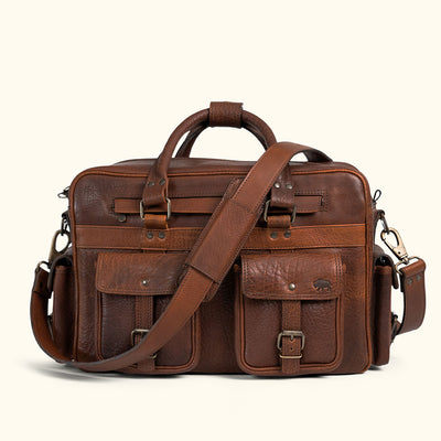 Front View - Gritty and Tough Travel and Adventure Bag for Explorers in Water Buffalo Grain - Limited Run. Special Edition