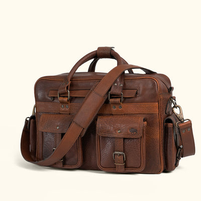 Vintage Leather Pilot Bag by Buffalo Jackson - Briefcase and Adventure Traveler Explorer Bag for Laptop and Travel Essentials
