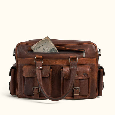 Front Pockets - Multiple pockets carry, vintage leather hardware and durable and tough water buffalo grain leather - full grain