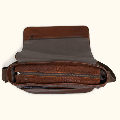 Zippered Enclosure - Leather Crossbody Men's Laptop Bag in Vintage Leather