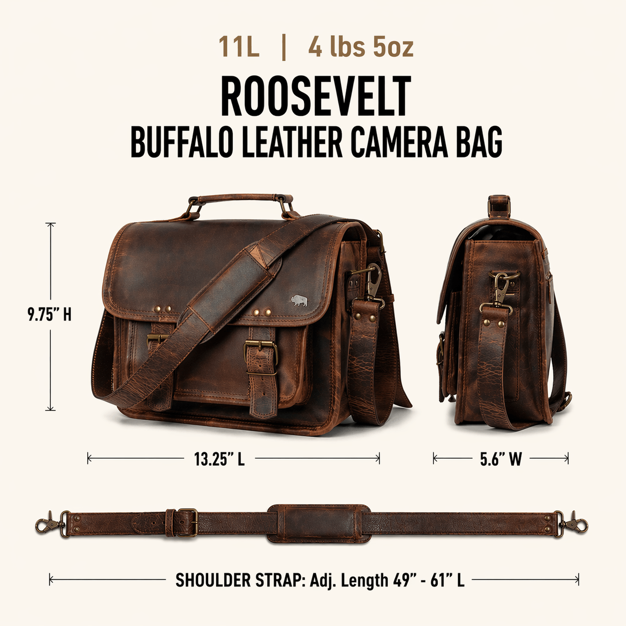 Roosevelt Buffalo Leather Camera Bag | Dark Oak