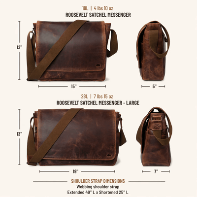 Roosevelt Buffalo Leather Satchel Messenger Bag | Dark Oak
