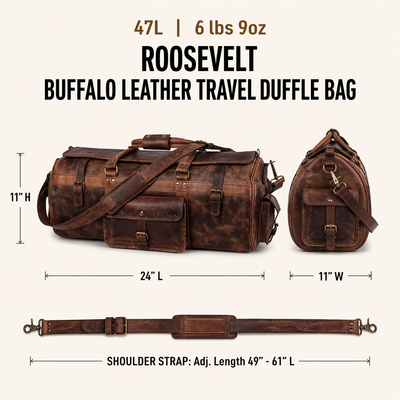 Roosevelt Buffalo Leather Travel Duffle Bag | Dark Oak