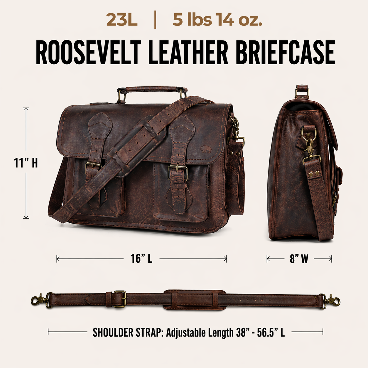 Roosevelt Leather Briefcase | Dark Oak