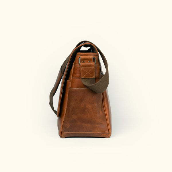 Roosevelt Buffalo Leather Satchel Messenger Bag - Large | Amber Brown