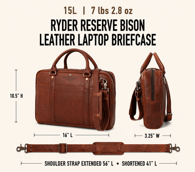 Ryder Reserve Bison Leather Laptop Briefcase | Brown