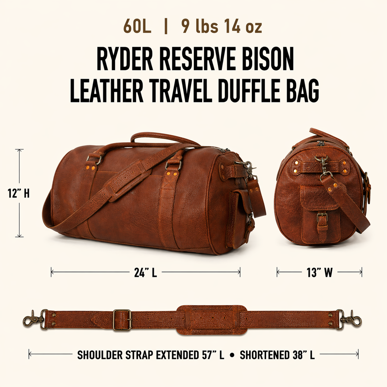 Ryder Reserve Bison Leather Travel Duffle Bag | Brown