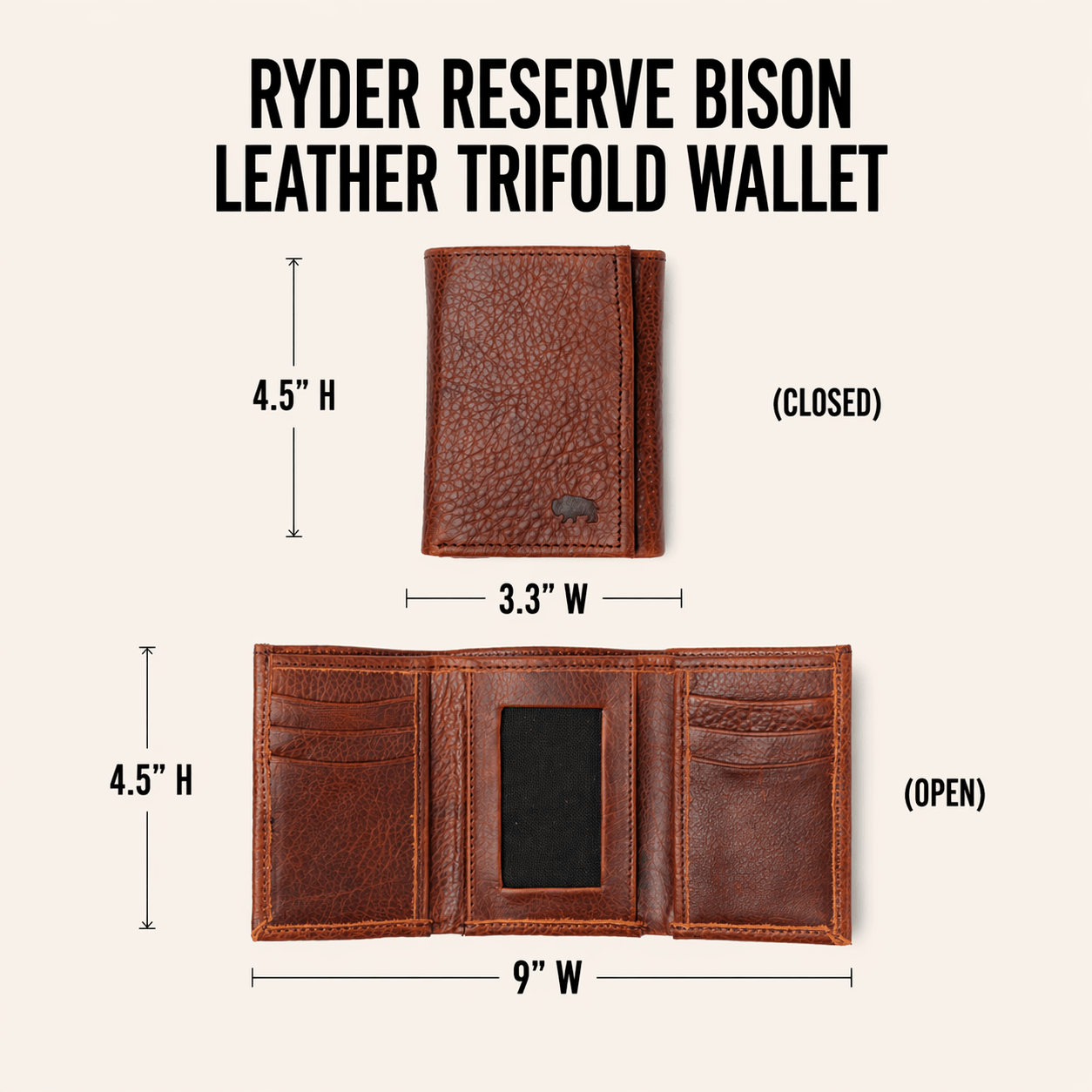 Ryder Reserve Bison Leather Trifold Wallet | Brown