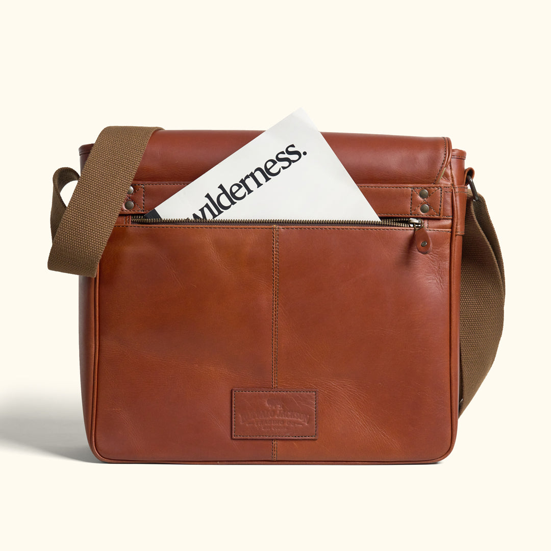 Rear - Zippered Compartment - Trolley Strap Messenger Bag in Rich Brown
