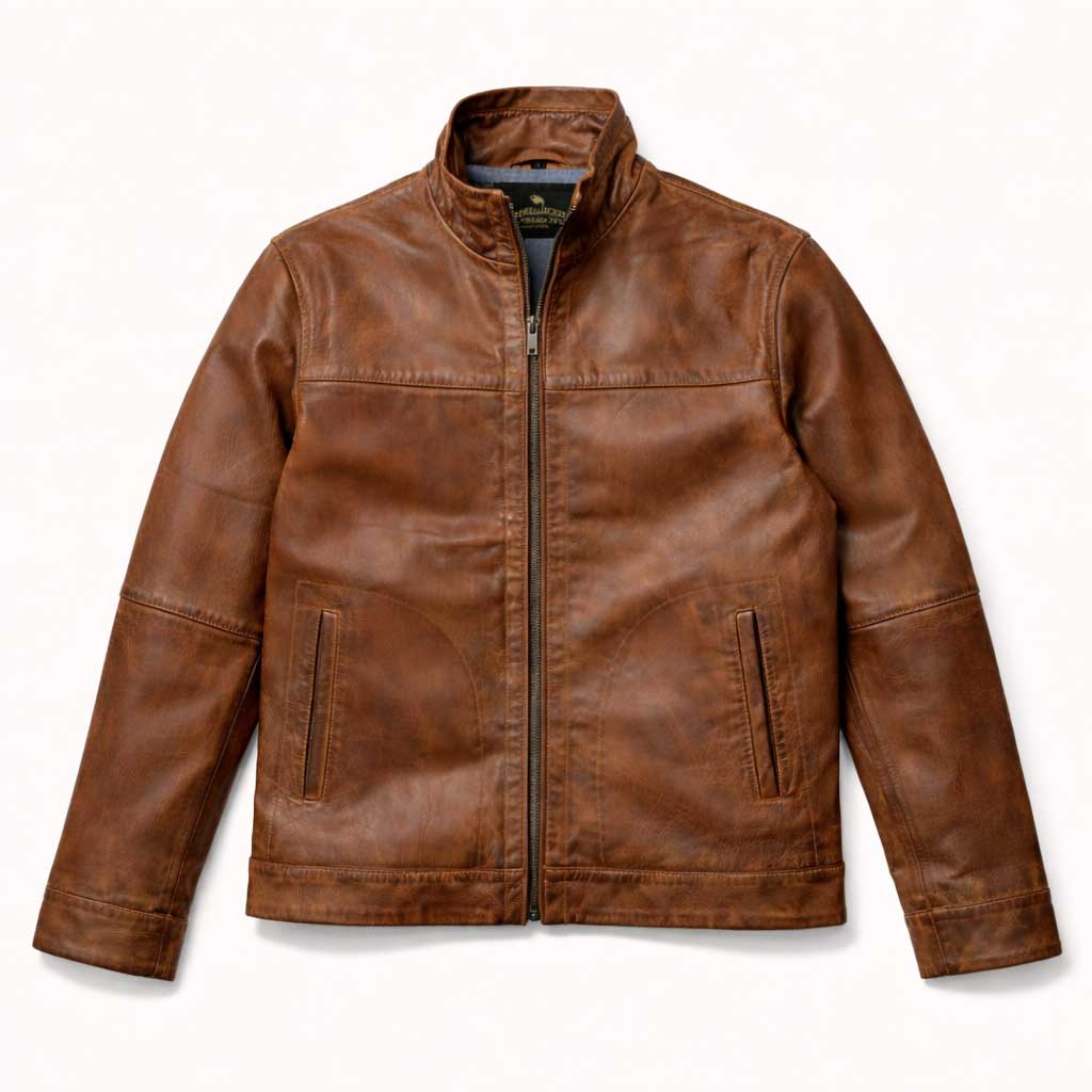Mens Leather Brown Jacket - Lightweight All Season Wear - Full Grain and Vintage Style