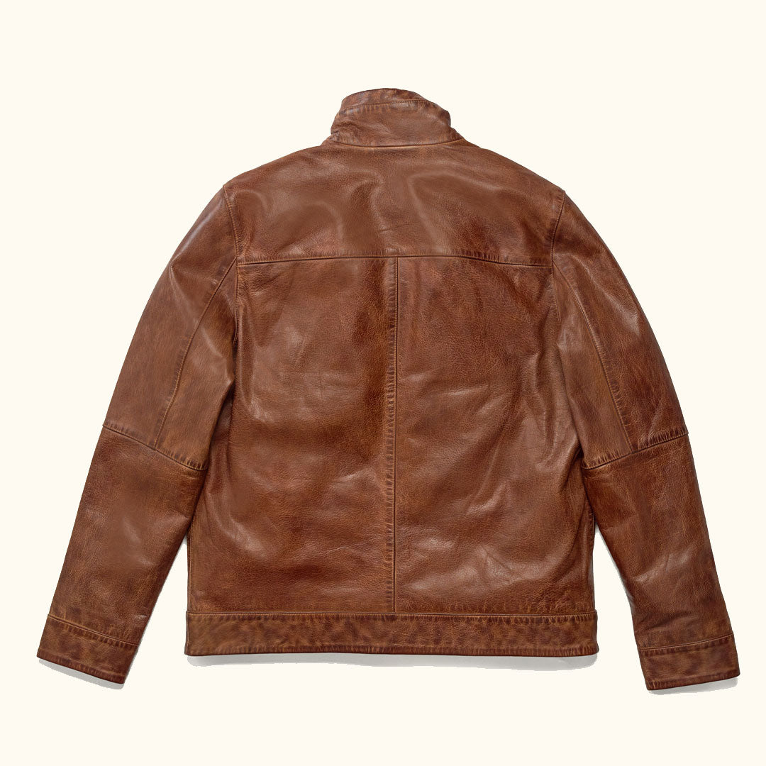 Back - Sedona Casual Lightweight Leather Jacket in Brown