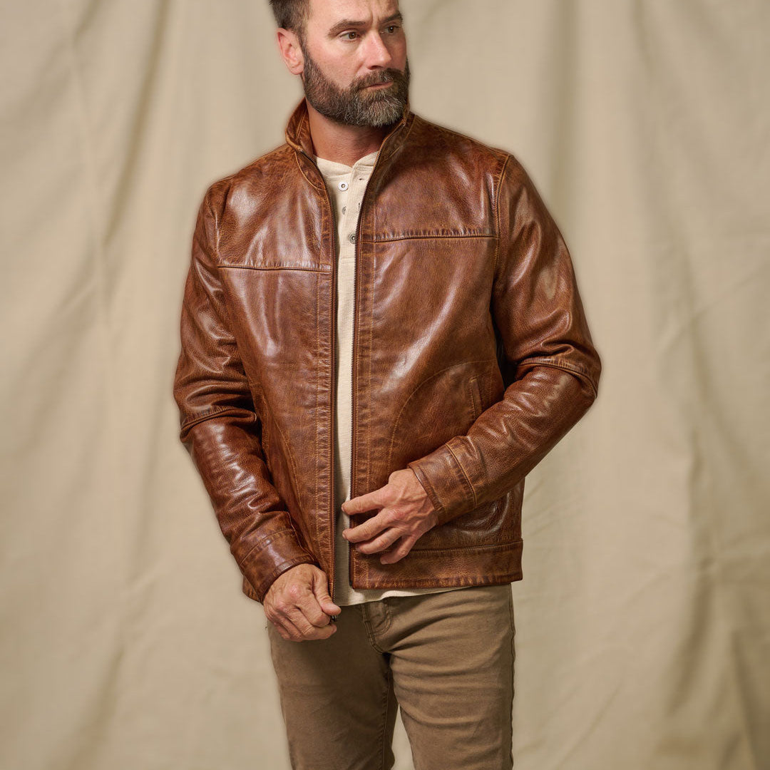 Sedona Leather Brown Jacket - Lightweight Vintage Washed