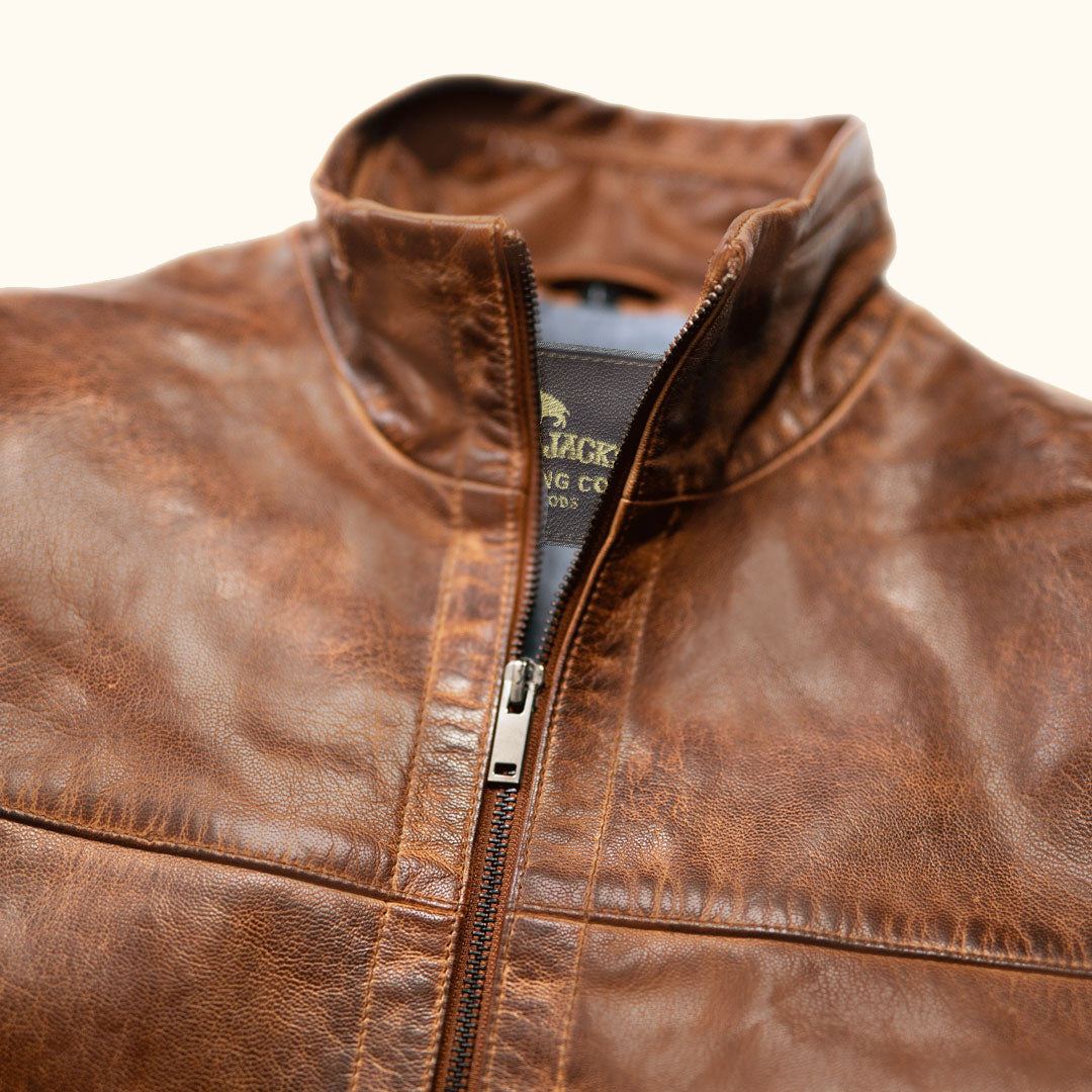 Product Detail - Collar and Cuff - Vintage Brown Casual Leather Jacket