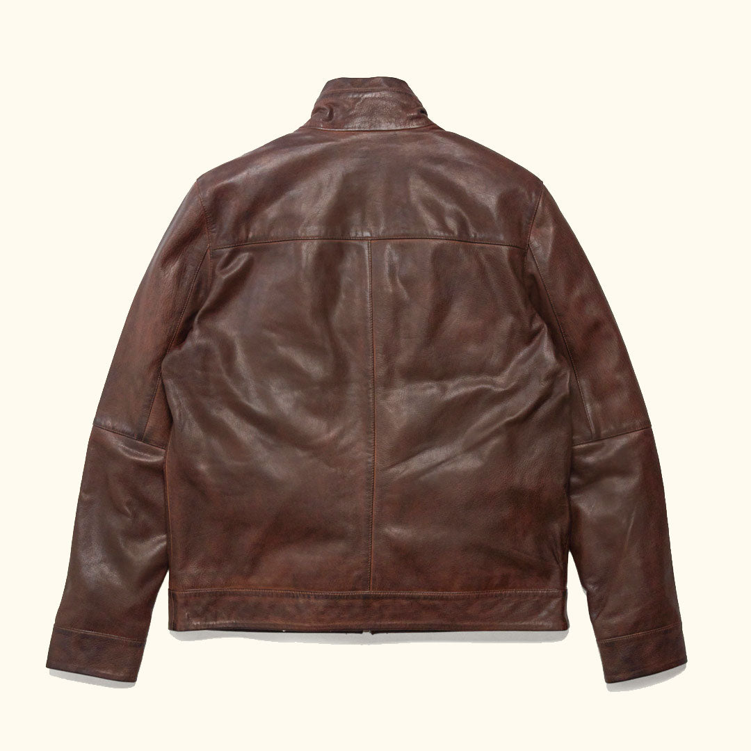 Back - Full View of Dark Brown Vintage Wash - Worn in Leather Jacket