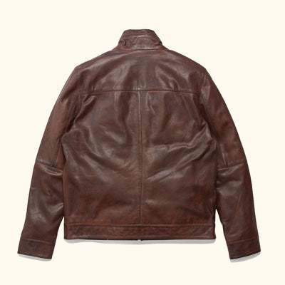 Back - Full View of Dark Brown Vintage Wash - Worn in Leather Jacket