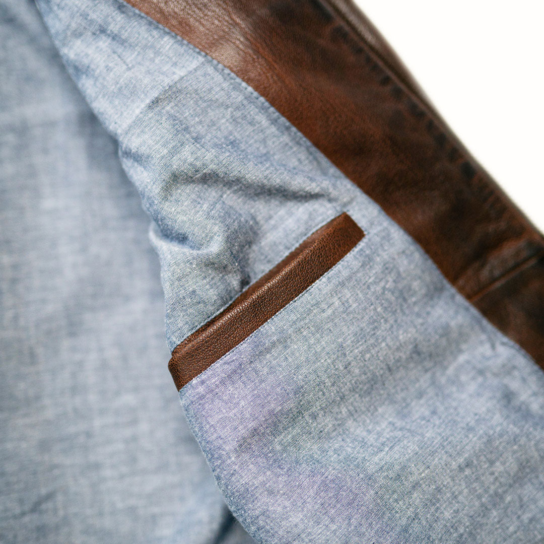 Interior Pocket- Leather Trim - Full Chambray Lining