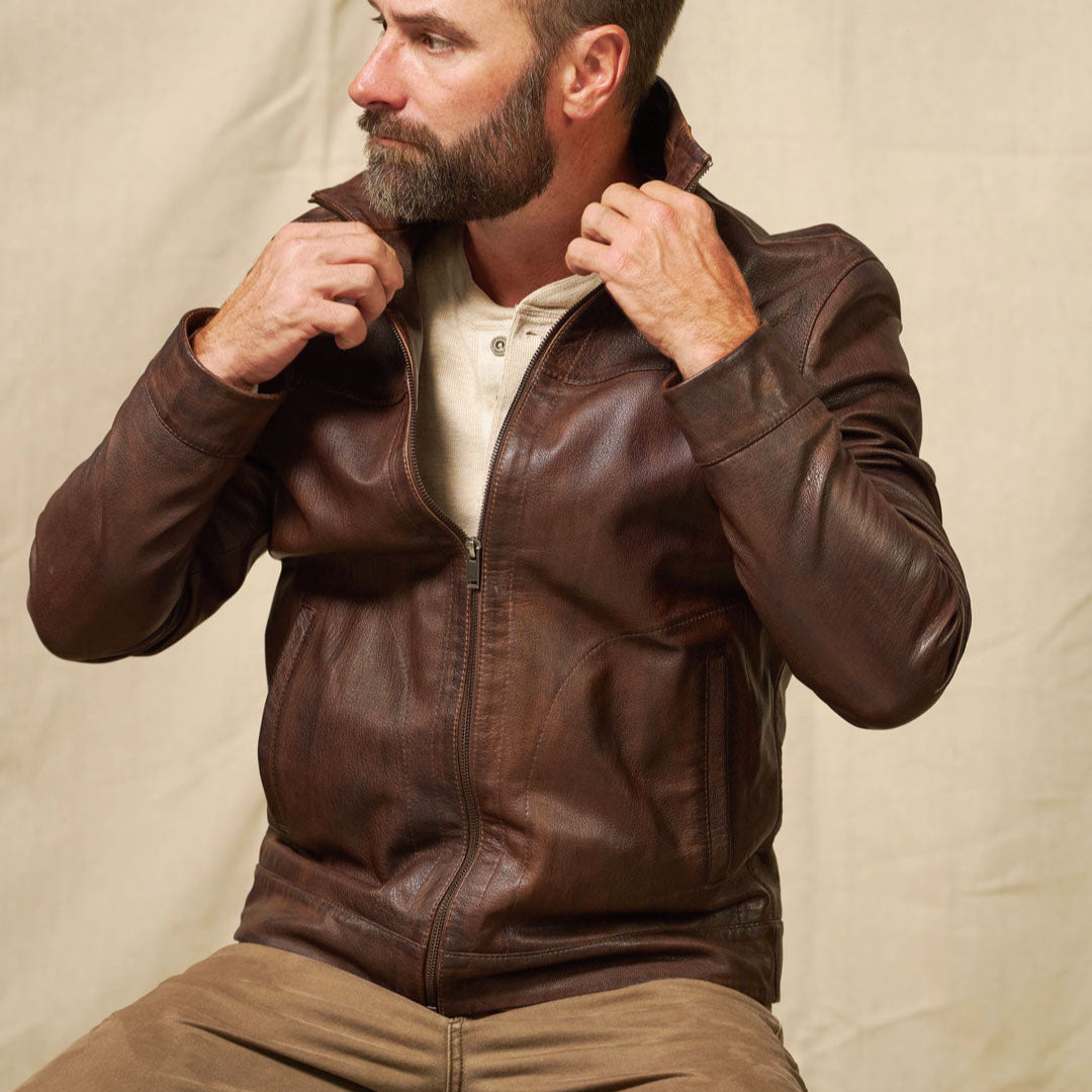 Collar Up - Leather Jacket Sedona Brown