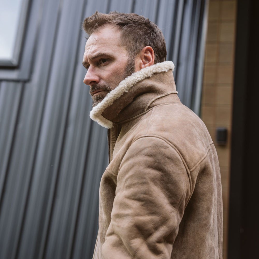 Shearling Leather Bomber Jacket | Sandstone Brown - Buffalo Jackson Trading Co.