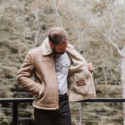 Shearling Leather Bomber Jacket | Sandstone Brown - Buffalo Jackson Trading Co.