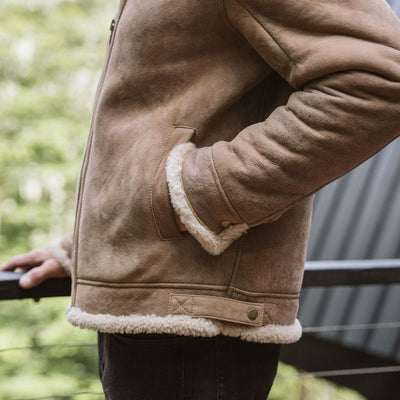 Shearling Leather Bomber Jacket | Sandstone Brown - Buffalo Jackson Trading Co.