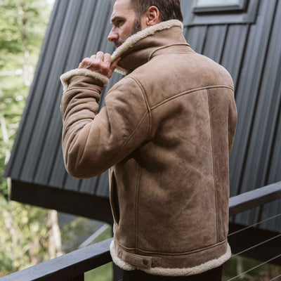 Shearling Leather Bomber Jacket | Sandstone Brown - Buffalo Jackson Trading Co.