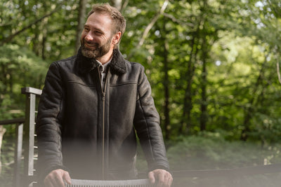 Black Bomber Jacket in Turkish Wool - Mens Jacket for Cold Weather