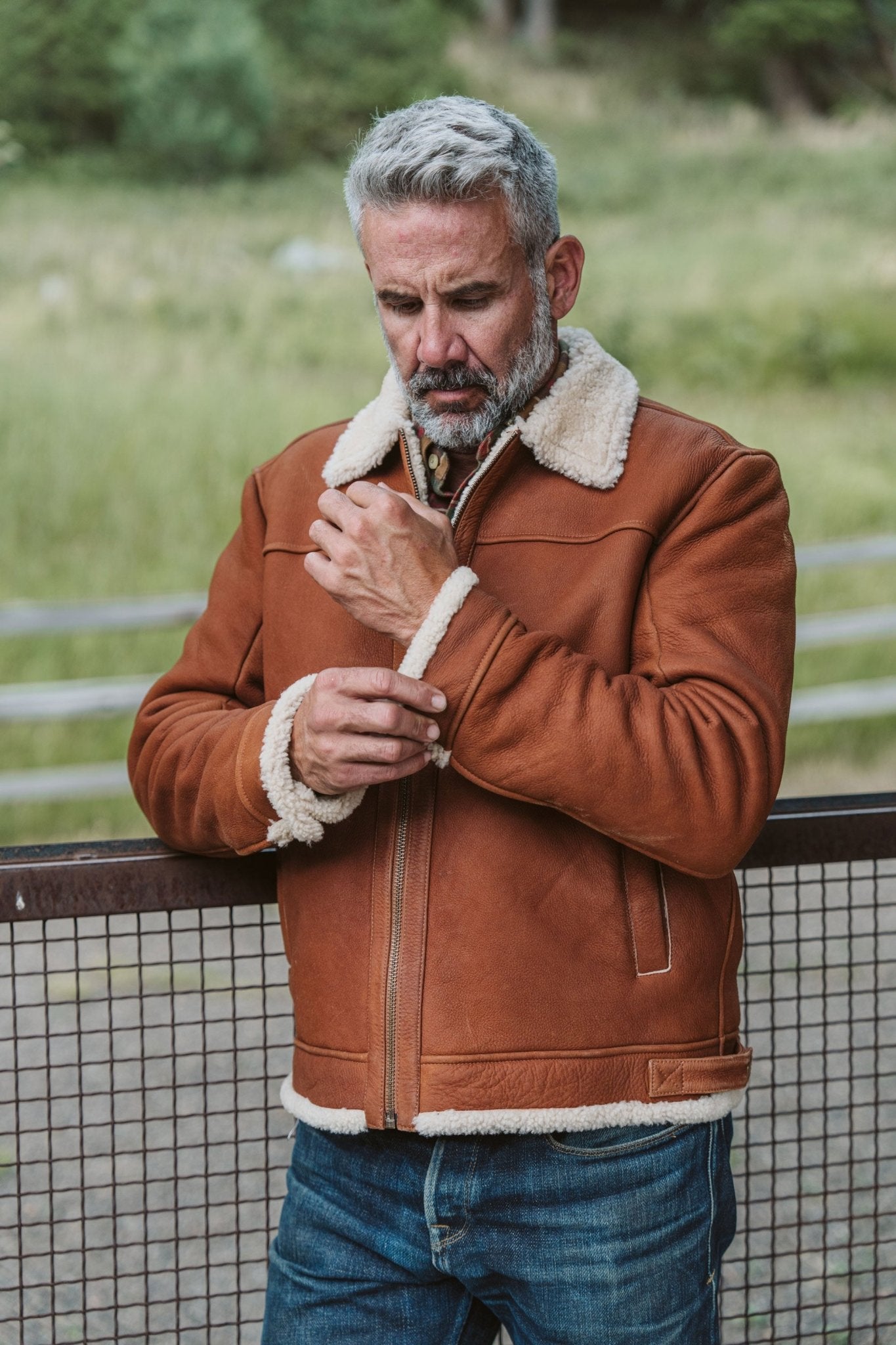 Shearling Leather Bomber Jacket | Whiskey Brown - Buffalo Jackson Trading Co.