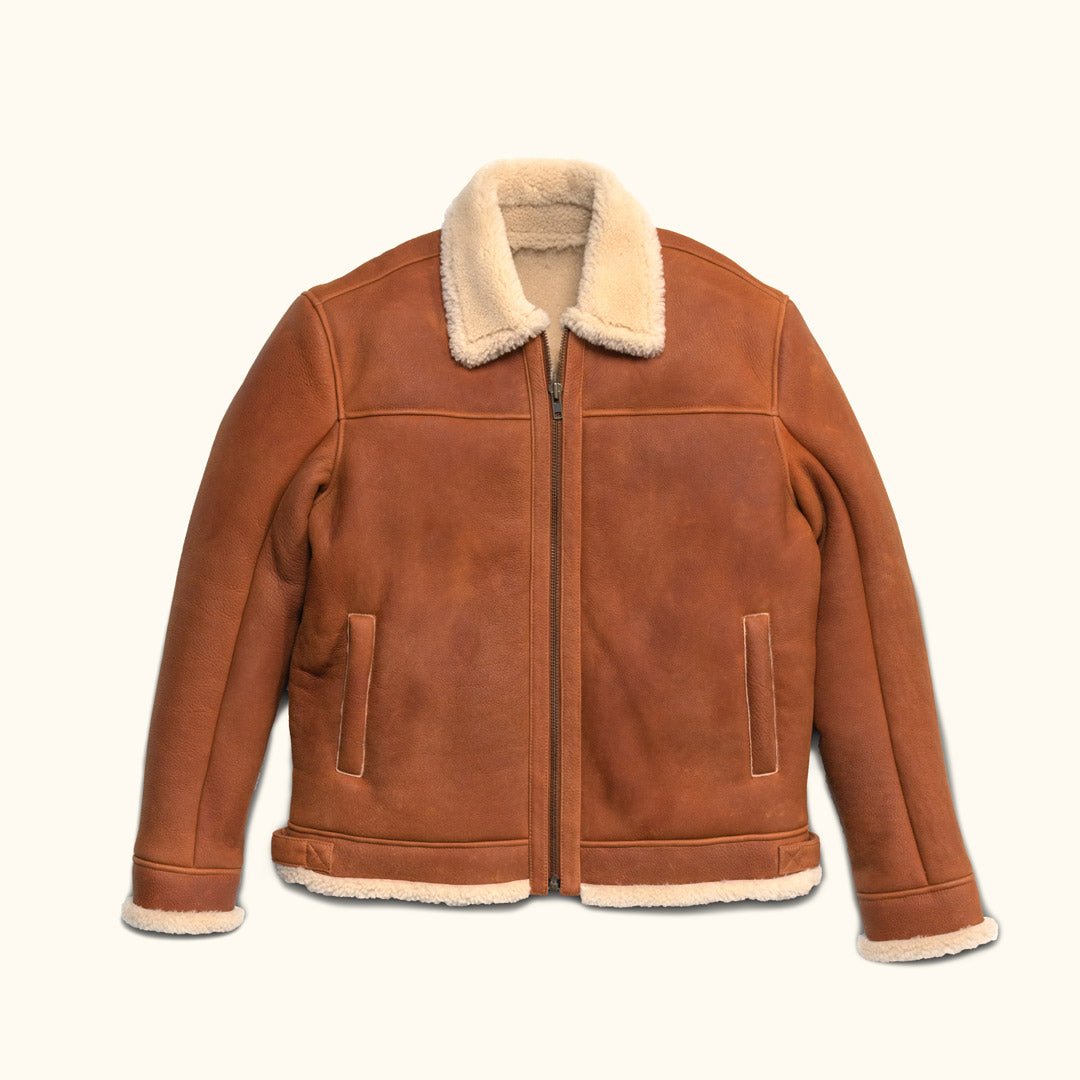 Shearling Leather Bomber Jacket | Whiskey Brown - Buffalo Jackson Trading Co.