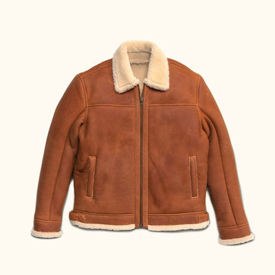 Shearling Leather Bomber Jacket | Whiskey Brown - Buffalo Jackson Trading Co.