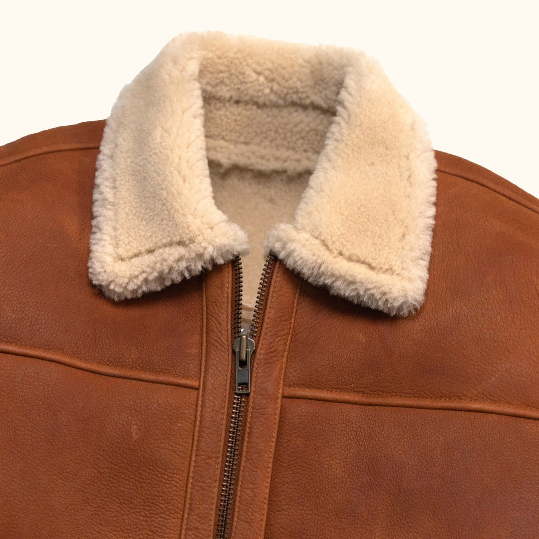 Shearling Leather Bomber Jacket | Whiskey Brown - Buffalo Jackson Trading Co.