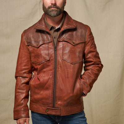 Vintage Wash Western Yellowstone Sheepskin Leather Jacket