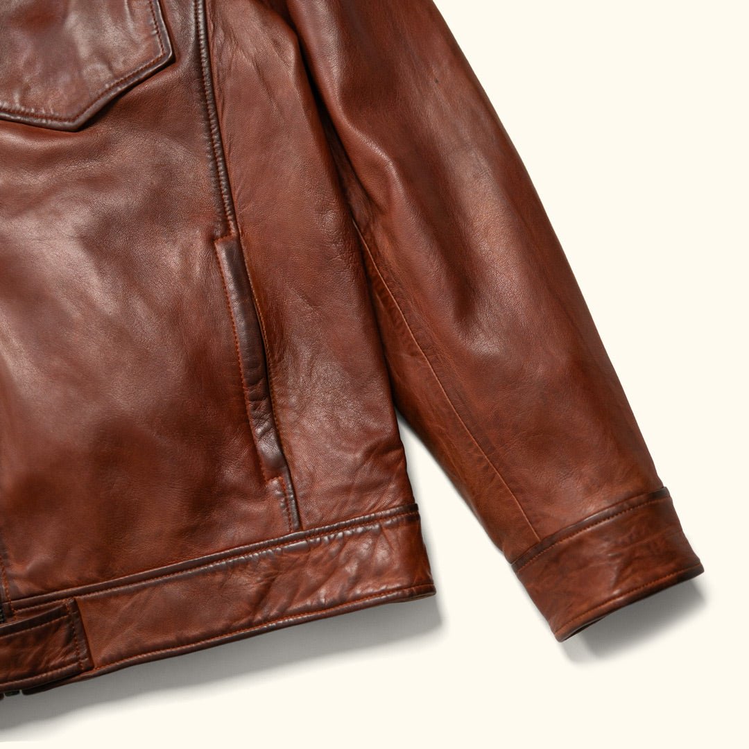 Sheepskin Vintage Leather Jacket Men Cowboy Western