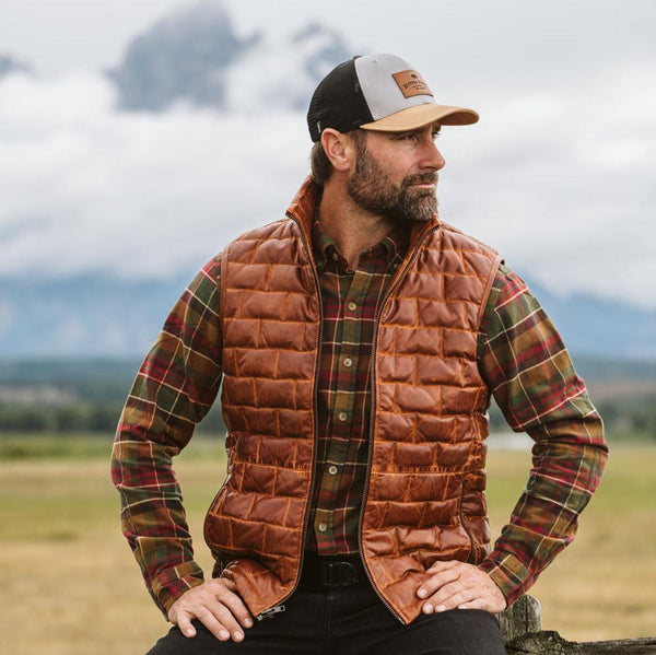 Teton Leather Down Vest | Buffalo Jackson - Whiskey Brown