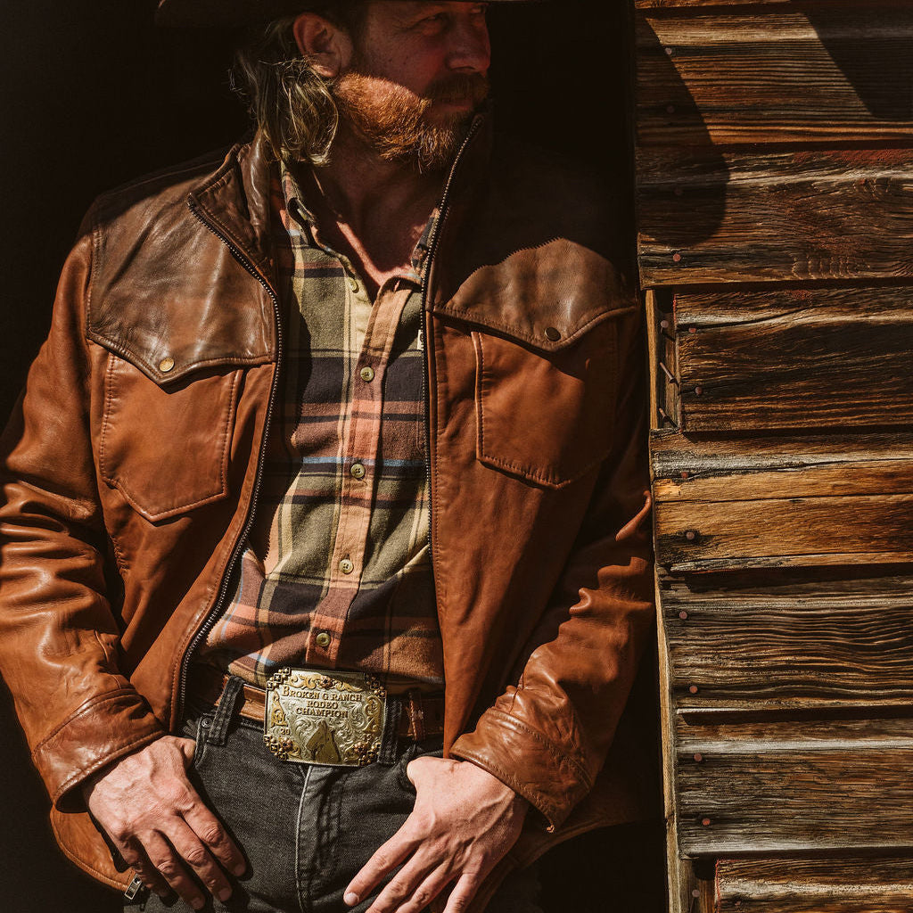 Western Elkhorn Leather Jacket | Distressed Brown & Chestnut