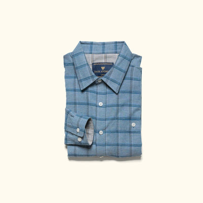 Windsor Cotton Shirt in Sky Pane, folded, with the cuff showing