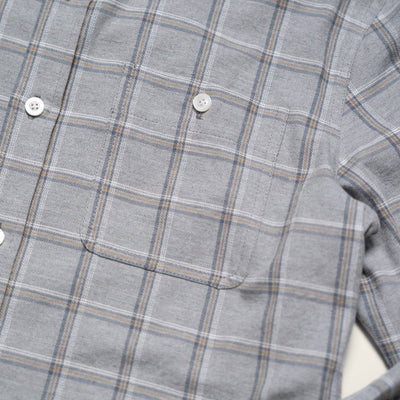 Windsor Cotton Shirt in Stone Pane, chest pocket detail