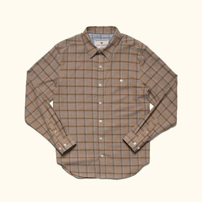 Windsor Cotton Shirt in Timber Pane, laid flat, front
