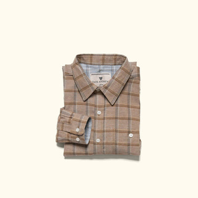 Windsor Cotton Shirt in Timber Pane, folded, with the cuff showing