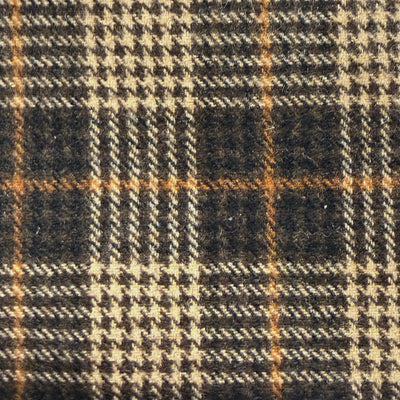 Aberdeen Wool Twill Shirt Jac in Brown Briar: close-up of the wool check fabric