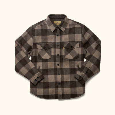 Yukon Wool Shirt Jac Buffalo Check front view – heavy wool-blend shirt jacket with bold buffalo check pattern in rich tones