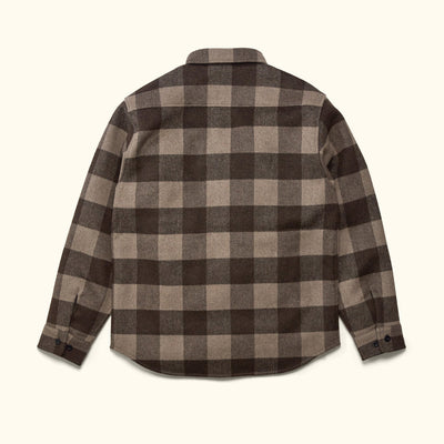 Back view of Yukon Wool Shirt Jac Buffalo Check highlighting full plaid design and yoke construction