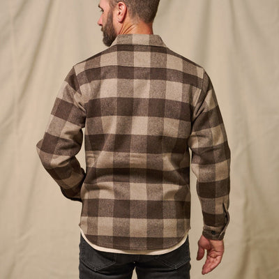Back view of Yukon Wool Shirt Jac Buffalo Check highlighting full plaid design and yoke construction