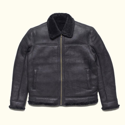Mens Bomber Black - Full Genuine Shearling